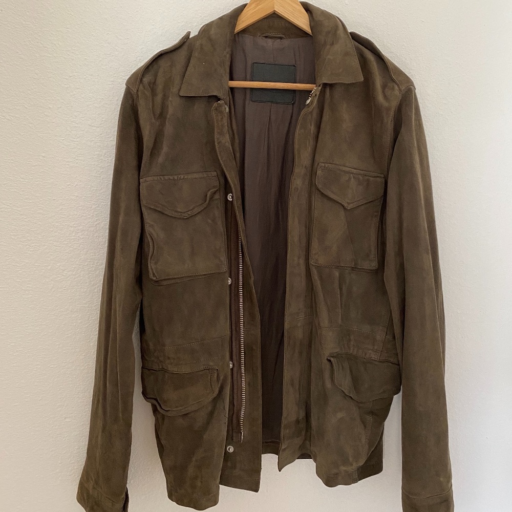 ALLSAINTS CREW SUEDE LEATHER JACKET GREEN